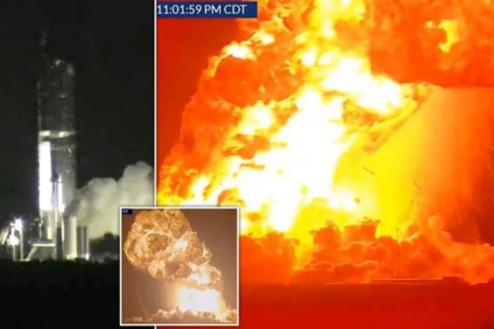 Кадры взрыва ракеты SpaceX Starship во время испытаний