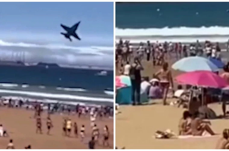 Истребитель потряс туристов на пляже во время авиашоу в Испании