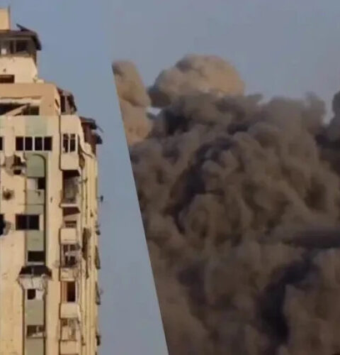 Израиль разрушил высотное здание Мекка Тауэр в Газе: кадры удара