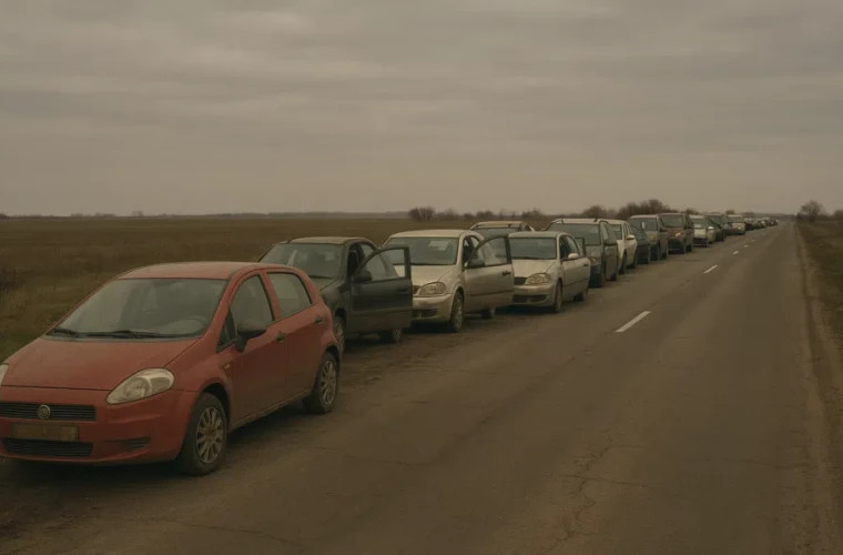 Тысячи украинских беженцев оставляют автомобили на дороге Одесса–Рени во время бегства от войны