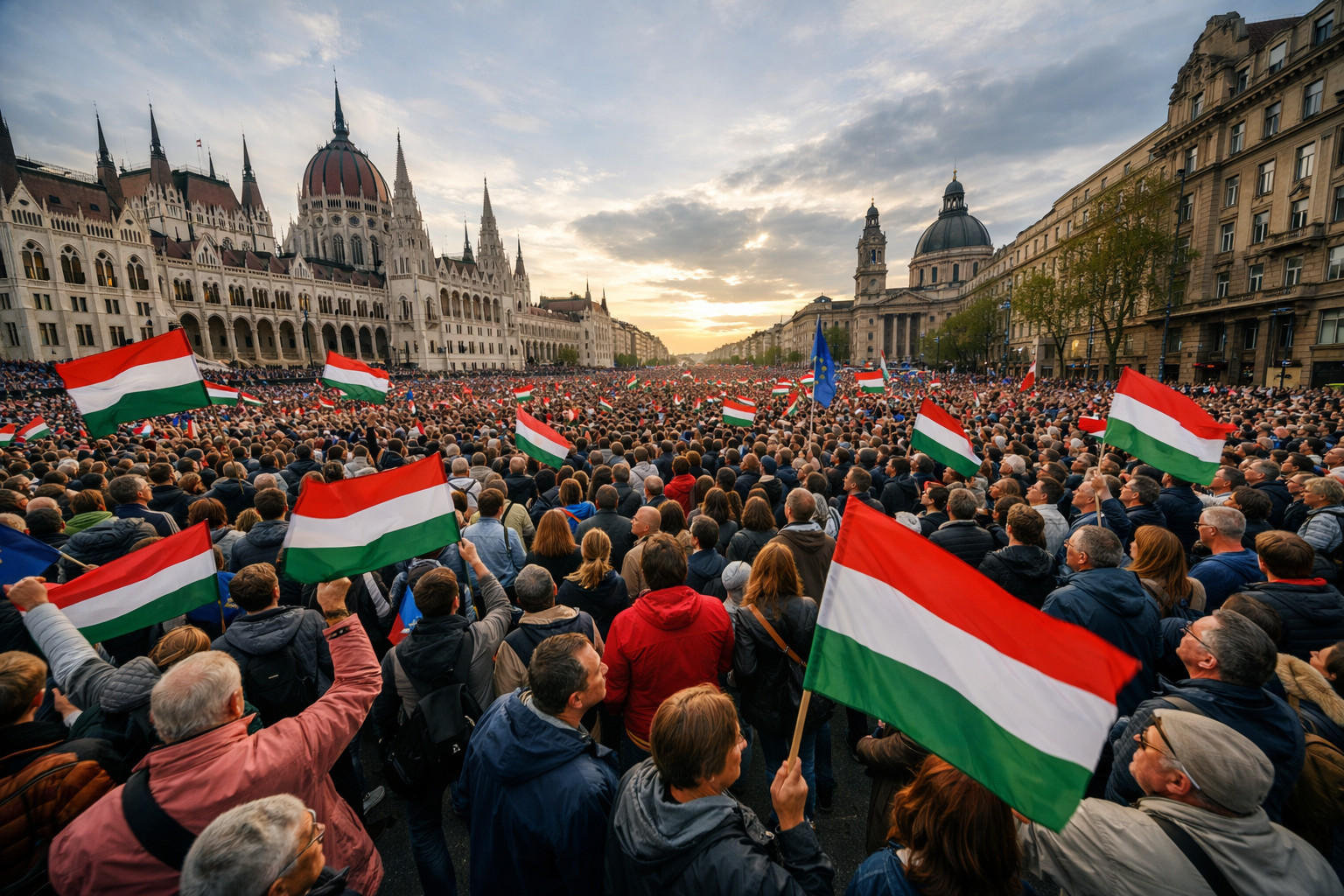 Тысячи венгров вышли на улицы Будапешта накануне парламентских выборов