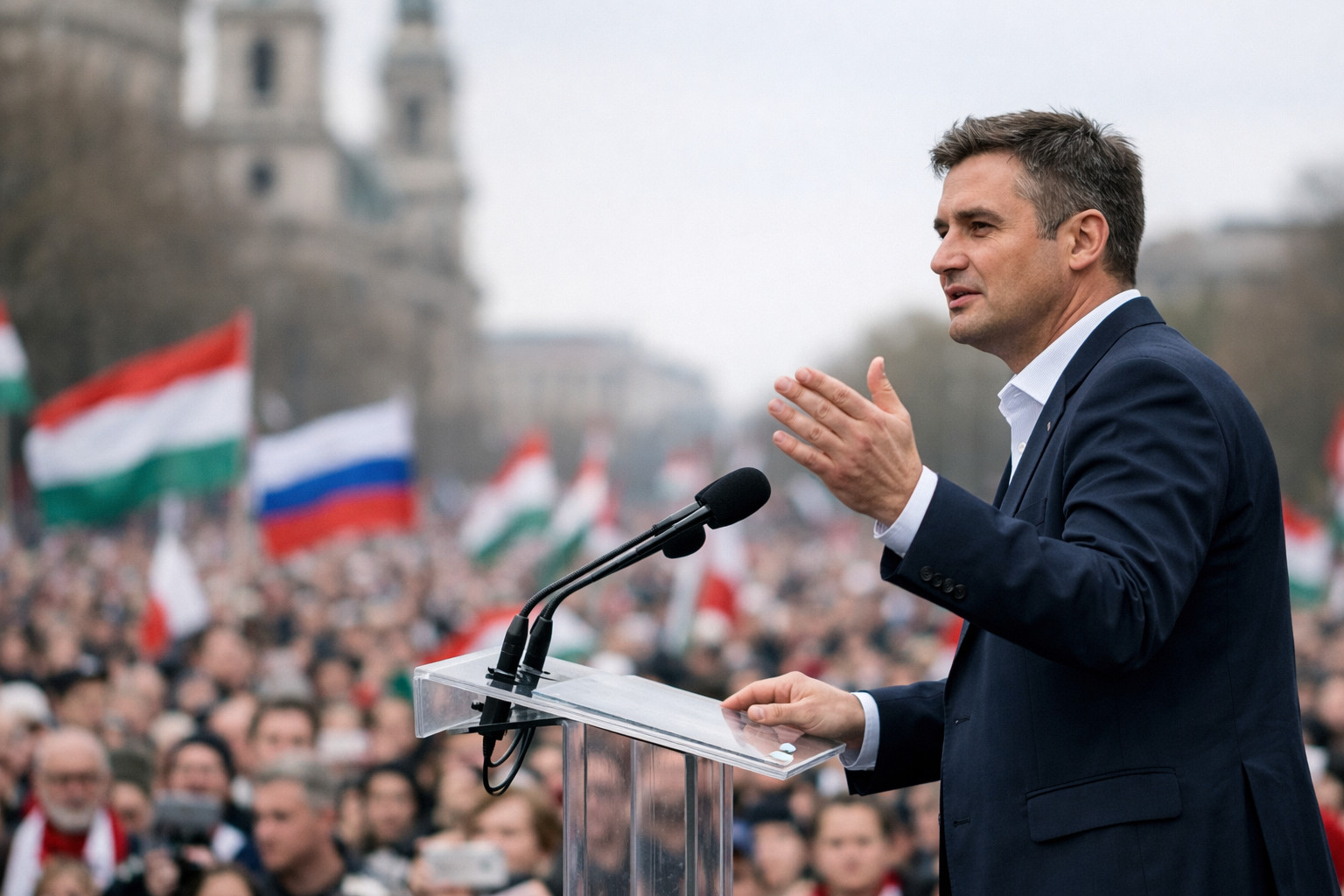 Лидер оппозиции Венгрии обратился к российским медиа на массовом митинге