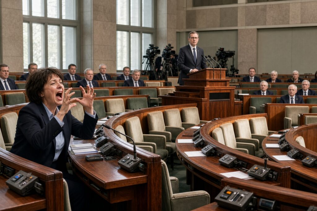 Депутат PiS имитировала лай в Сейме во время выступления министра обороны Польши