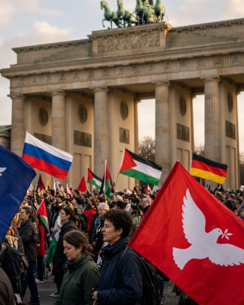 Берлинский протест о мире стал спором о страхе, оружии и влиянии Москвы